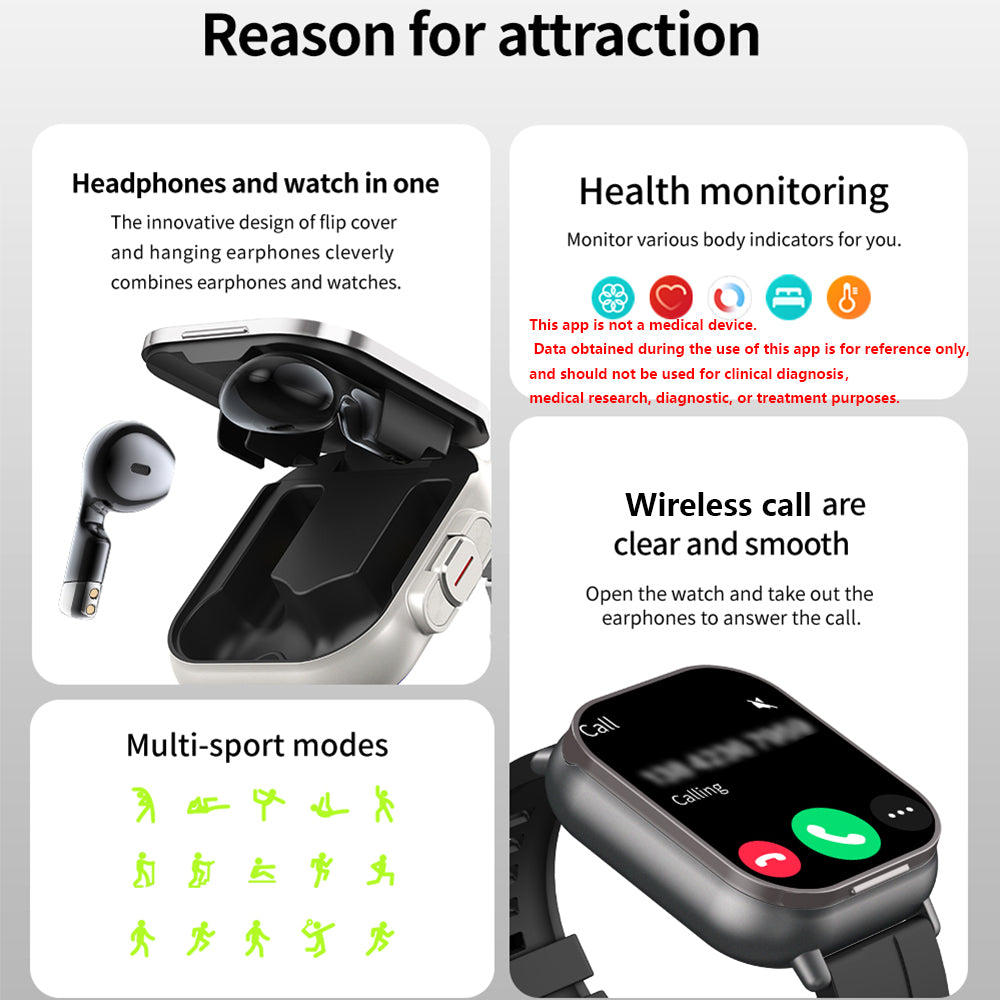High Quality GPS Smartwatch with 2-in-1 TWS Earbuds – Bluetooth Call, Heart Rate, Blood Pressure & Health Monitoring, Music Playback, 2.01" Full Touch TFT Display, Long Battery Life, AI Voice Assistant, Ideal for Fitness & Daily Use