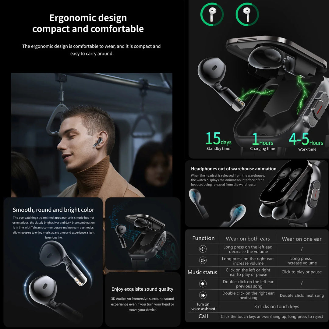 High Quality GPS Smartwatch with 2-in-1 TWS Earbuds – Bluetooth Call, Heart Rate, Blood Pressure & Health Monitoring, Music Playback, 2.01" Full Touch TFT Display, Long Battery Life, AI Voice Assistant, Ideal for Fitness & Daily Use