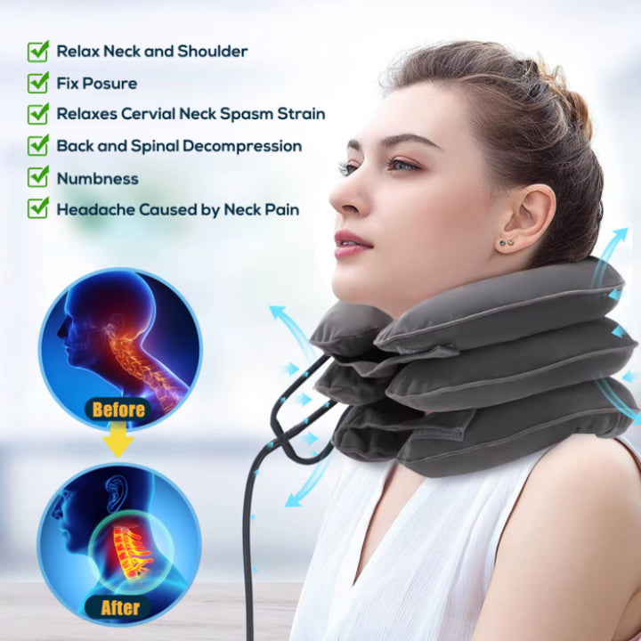 High-Quality Inflatable Neck Collar Pillow for Cervical Traction & Posture Correction, Orthopedic Pain Relief for Neck, Shoulder & Headache