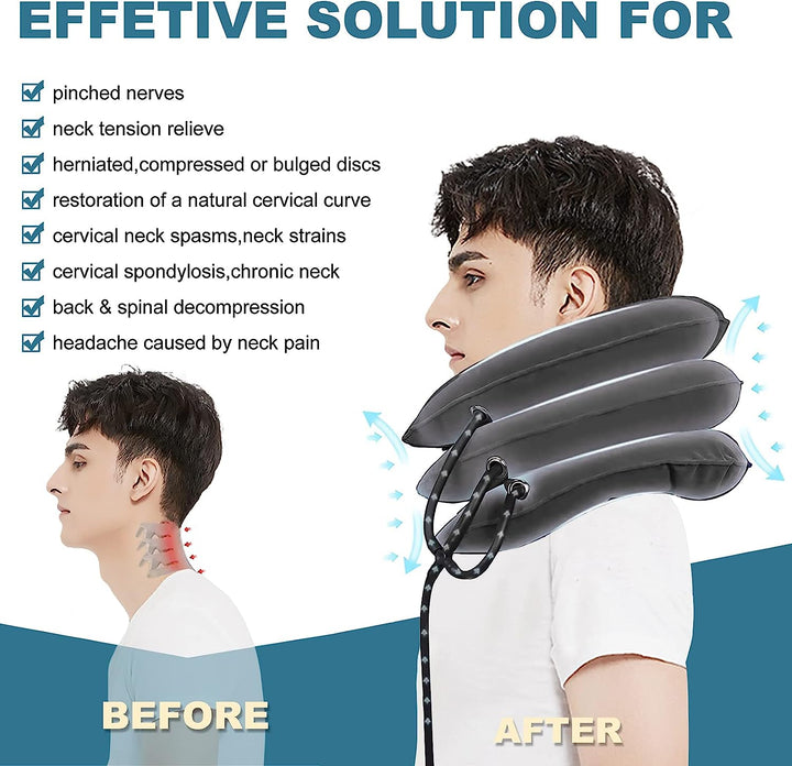 High-Quality Inflatable Neck Collar Pillow for Cervical Traction & Posture Correction, Orthopedic Pain Relief for Neck, Shoulder & Headache