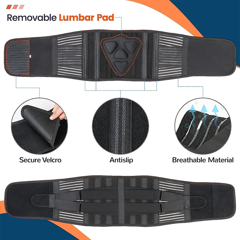 High Quality Lower Back Brace with 6 Stays – Orthopedic Lumbar Support Belt for Gym, Pain Relief, Anti-Skid Breathable Waist Support for Injury Prevention, Ideal for Weight Lifting, Long Sitting