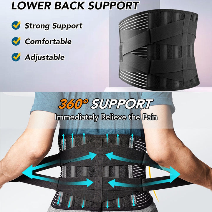 High Quality Lower Back Brace with 6 Stays – Orthopedic Lumbar Support Belt for Gym, Pain Relief, Anti-Skid Breathable Waist Support for Injury Prevention, Ideal for Weight Lifting, Long Sitting