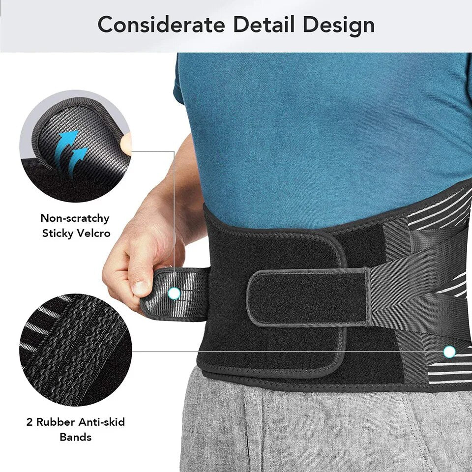 High Quality Lower Back Brace with 6 Stays – Orthopedic Lumbar Support Belt for Gym, Pain Relief, Anti-Skid Breathable Waist Support for Injury Prevention, Ideal for Weight Lifting, Long Sitting