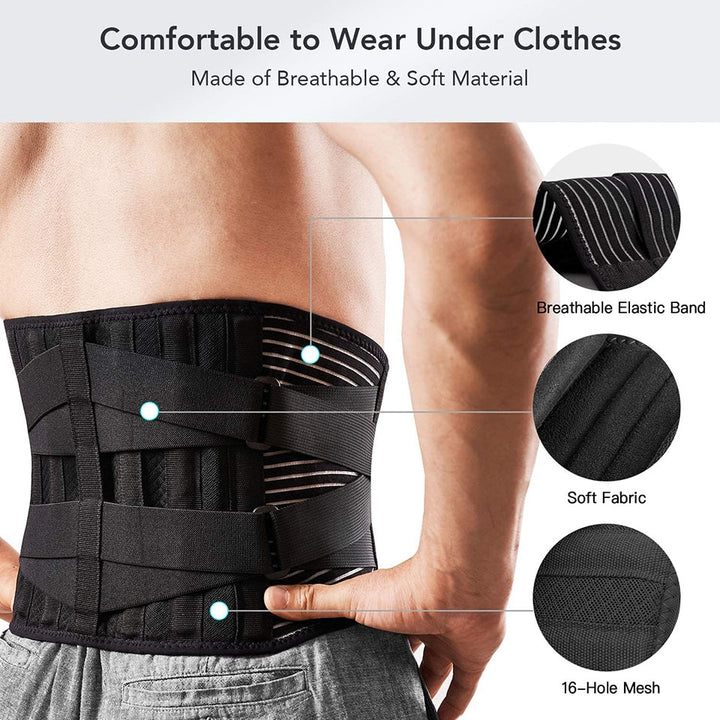 High Quality Lower Back Brace with 6 Stays – Orthopedic Lumbar Support Belt for Gym, Pain Relief, Anti-Skid Breathable Waist Support for Injury Prevention, Ideal for Weight Lifting, Long Sitting
