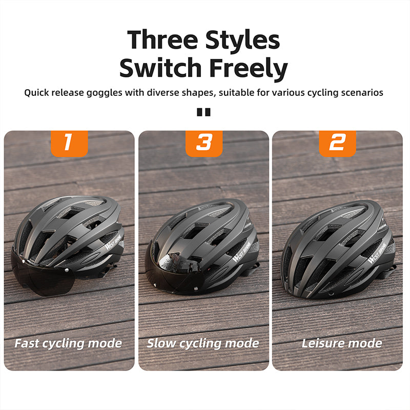 High-Quality Magnetic Lens Cycling Helmet - Breathable, Lightweight MTB & Road Bike Helmet for Men & Women, Integrated PC Shell + EPS Foam, 56-61cm Adjustable, Gray Goggles Included