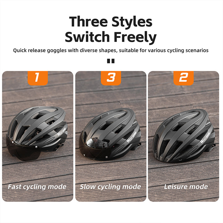 High-Quality Magnetic Lens Cycling Helmet - Breathable, Lightweight MTB & Road Bike Helmet for Men & Women, Integrated PC Shell + EPS Foam, 56-61cm Adjustable, Gray Goggles Included