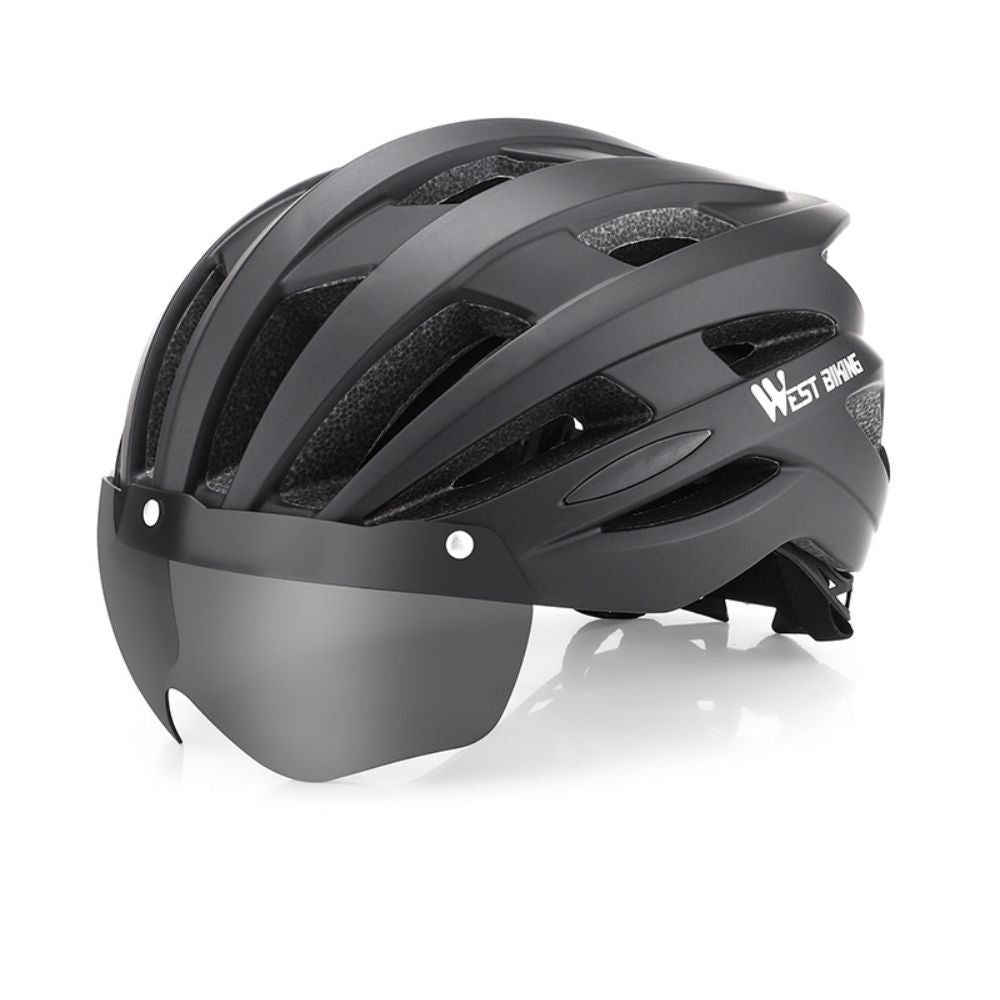 High-Quality Magnetic Lens Cycling Helmet - Breathable, Lightweight MTB & Road Bike Helmet for Men & Women, Integrated PC Shell + EPS Foam, 56-61cm Adjustable, Gray Goggles Included
