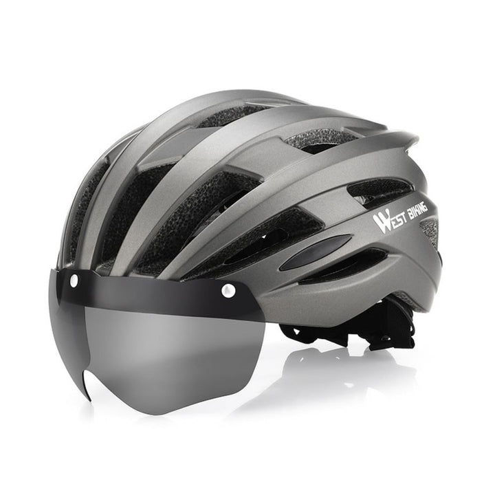 High-Quality Magnetic Lens Cycling Helmet - Breathable, Lightweight MTB & Road Bike Helmet for Men & Women, Integrated PC Shell + EPS Foam, 56-61cm Adjustable, Gray Goggles Included