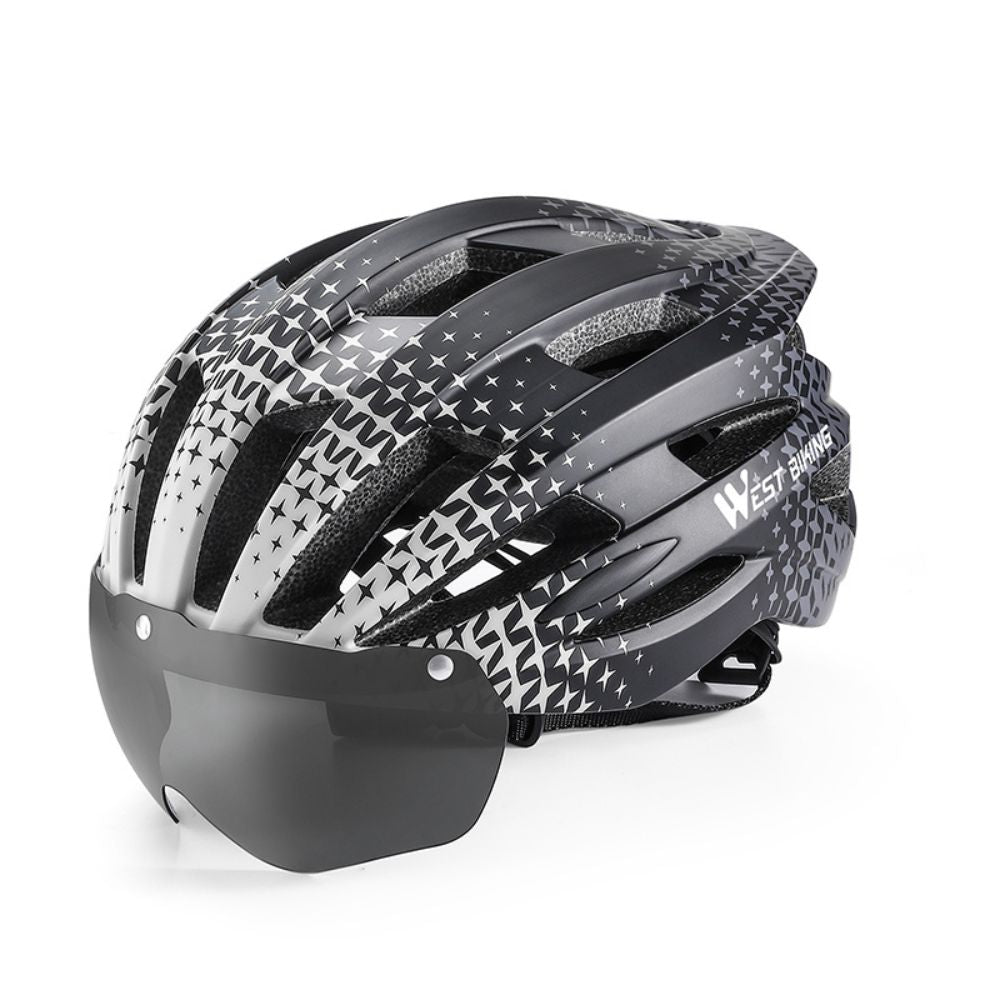 High-Quality Magnetic Lens Cycling Helmet - Breathable, Lightweight MTB & Road Bike Helmet for Men & Women, Integrated PC Shell + EPS Foam, 56-61cm Adjustable, Gray Goggles Included