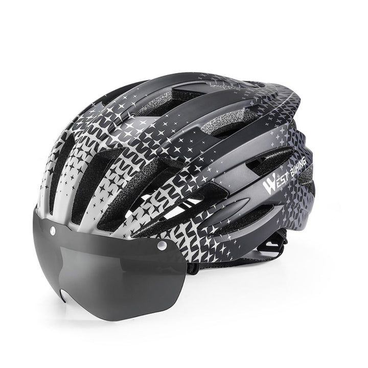 High-Quality Magnetic Lens Cycling Helmet - Breathable, Lightweight MTB & Road Bike Helmet for Men & Women, Integrated PC Shell + EPS Foam, 56-61cm Adjustable, Gray Goggles Included