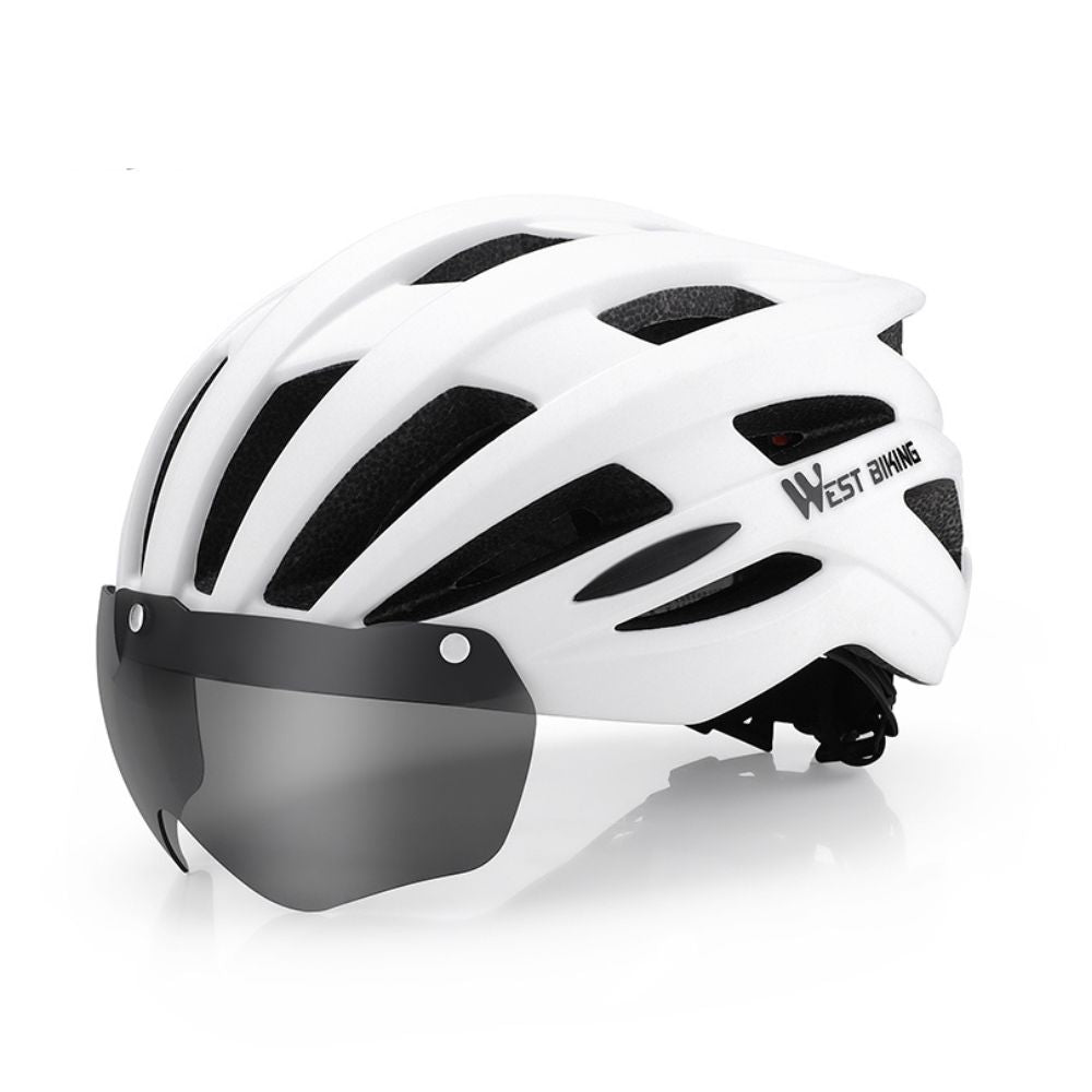 High-Quality Magnetic Lens Cycling Helmet - Breathable, Lightweight MTB & Road Bike Helmet for Men & Women, Integrated PC Shell + EPS Foam, 56-61cm Adjustable, Gray Goggles Included