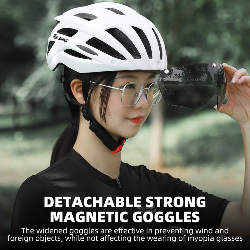 High-Quality Magnetic Lens Cycling Helmet - Breathable, Lightweight MTB & Road Bike Helmet for Men & Women, Integrated PC Shell + EPS Foam, 56-61cm Adjustable, Gray Goggles Included