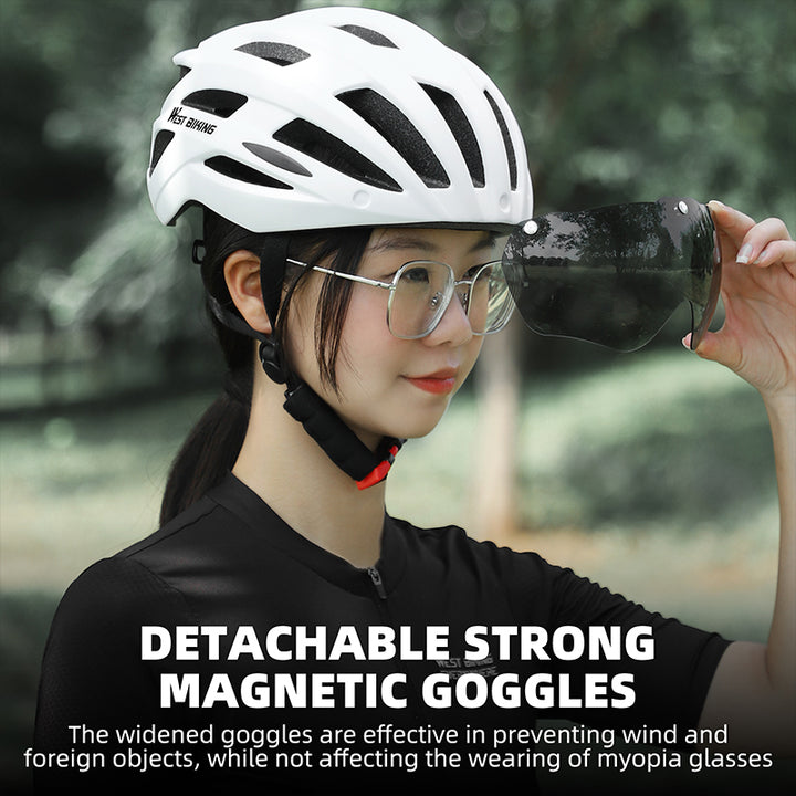 High-Quality Magnetic Lens Cycling Helmet - Breathable, Lightweight MTB & Road Bike Helmet for Men & Women, Integrated PC Shell + EPS Foam, 56-61cm Adjustable, Gray Goggles Included