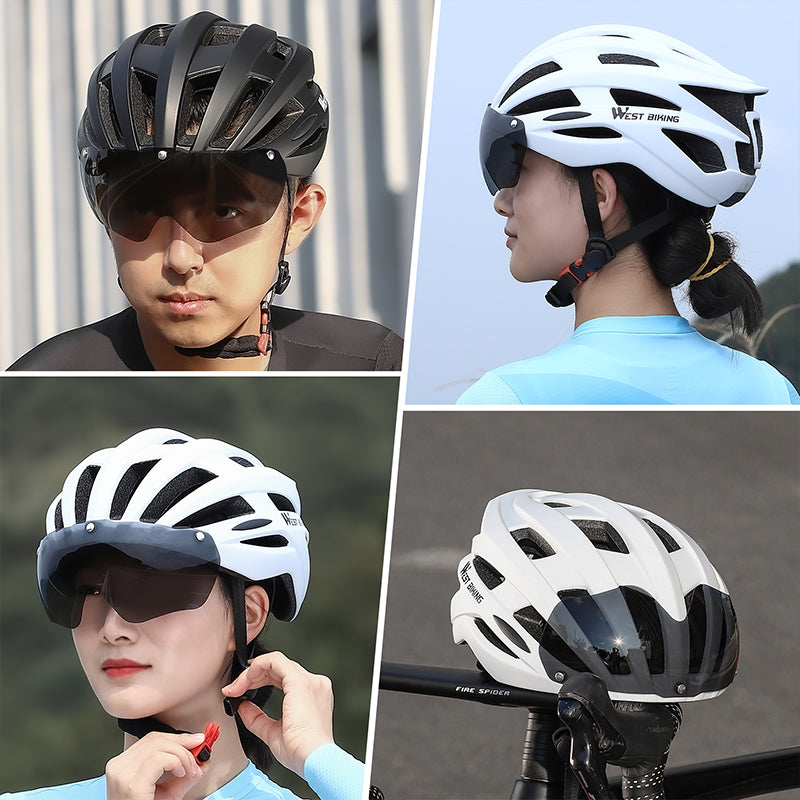 High-Quality Magnetic Lens Cycling Helmet - Breathable, Lightweight MTB & Road Bike Helmet for Men & Women, Integrated PC Shell + EPS Foam, 56-61cm Adjustable, Gray Goggles Included