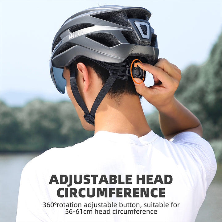 High-Quality Magnetic Lens Cycling Helmet - Breathable, Lightweight MTB & Road Bike Helmet for Men & Women, Integrated PC Shell + EPS Foam, 56-61cm Adjustable, Gray Goggles Included