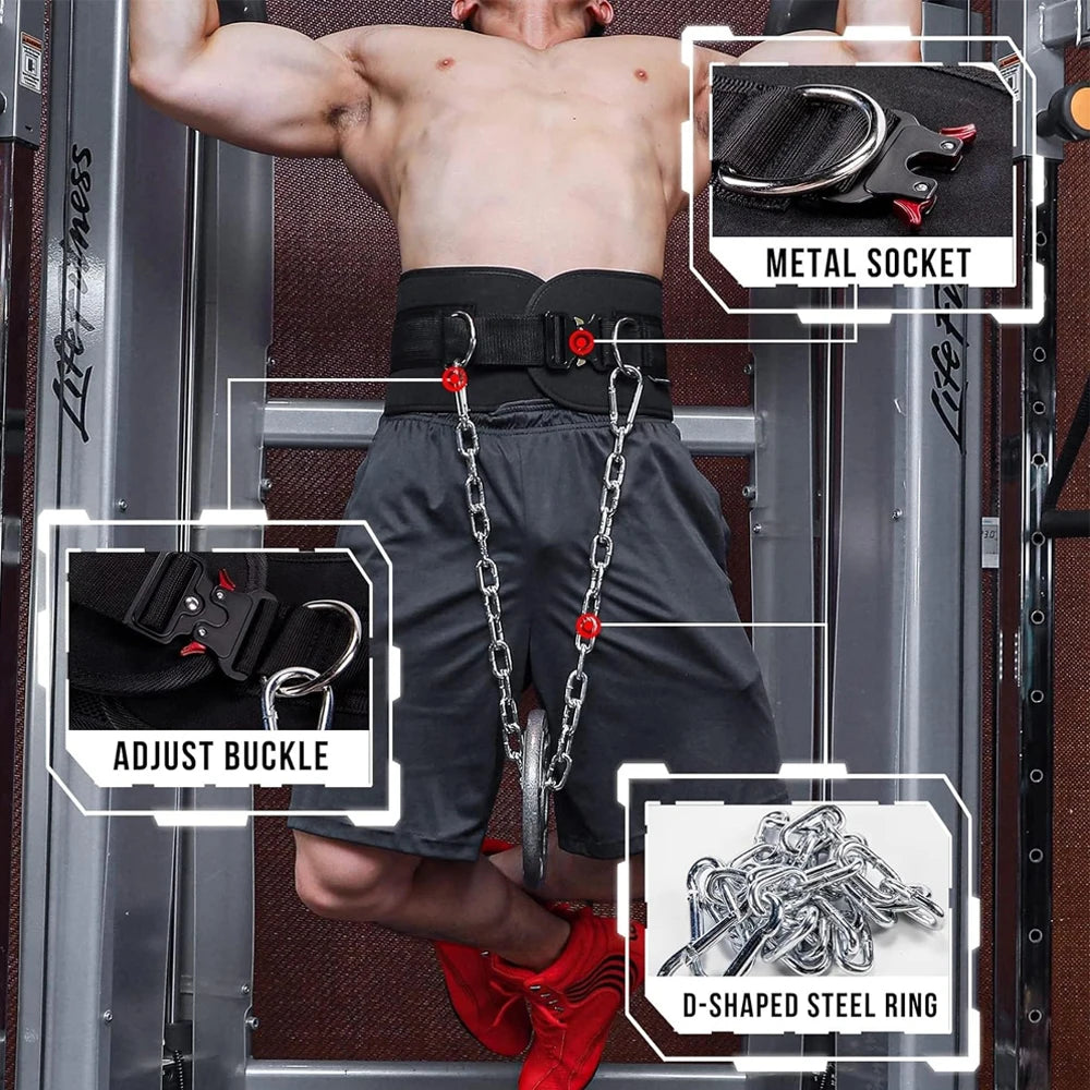 High Quality Sports Dip Belt with Steel Chain – Weight Lifting Belt for Men and Women, Supports Up to 260kg for Pull Ups, Training, Adjustable Waist Support Belt, Durable EVA and Nylon Construction