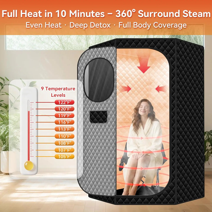 Luxury Large Portable Home Sauna Tent – 1300W Fast Heating Steam Spa with 9 Heat Levels and Remote Control