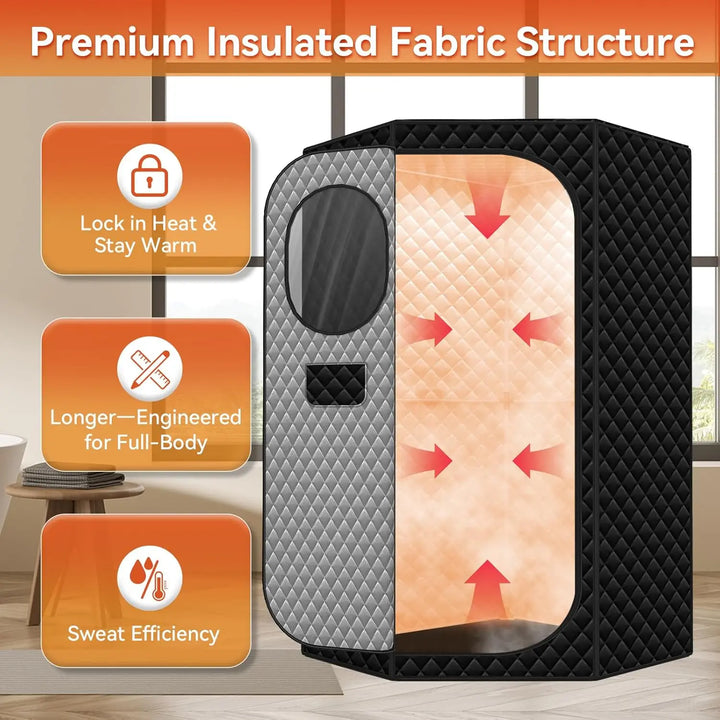 Luxury Large Portable Home Sauna Tent – 1300W Fast Heating Steam Spa with 9 Heat Levels and Remote Control