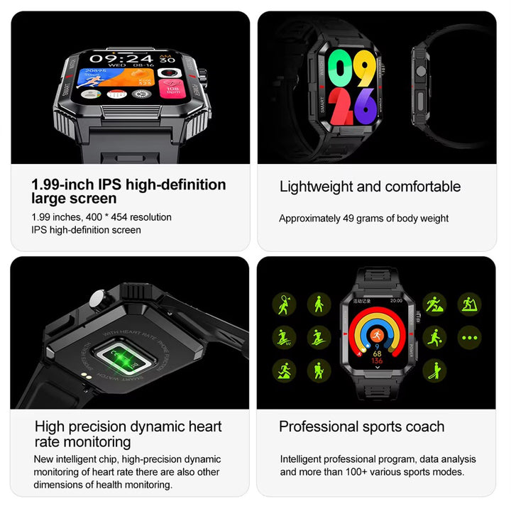 Luxury NFC GPS Smartwatch – 1.99" AMOLED Screen with Bluetooth Calling, 120+ Sports Modes, Weather Data, and Waterproof Design for Outdoor Fitness and Daily Life