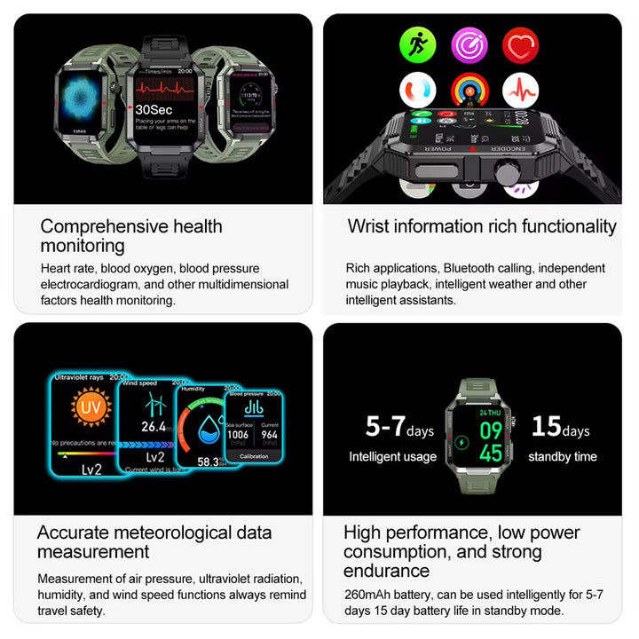 Luxury NFC GPS Smartwatch – 1.99" AMOLED Screen with Bluetooth Calling, 120+ Sports Modes, Weather Data, and Waterproof Design for Outdoor Fitness and Daily Life