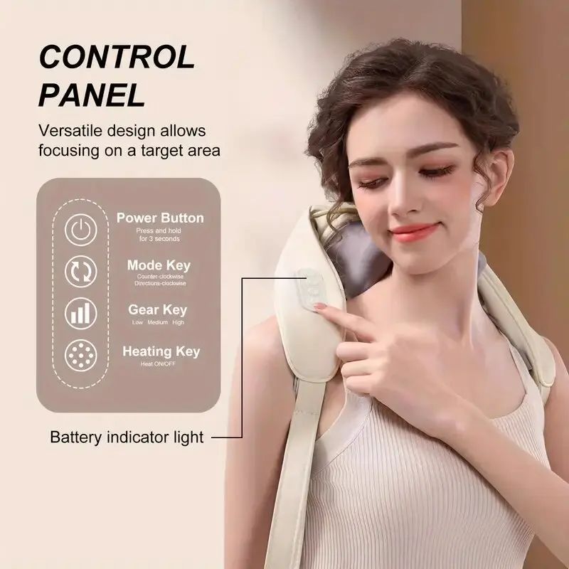 Luxury Neck and Shoulder Massager with Heat, Deep Tissue Shiatsu Kneading for Pain Relief, Electric Rechargeable Massage Shawl for Back & Muscles