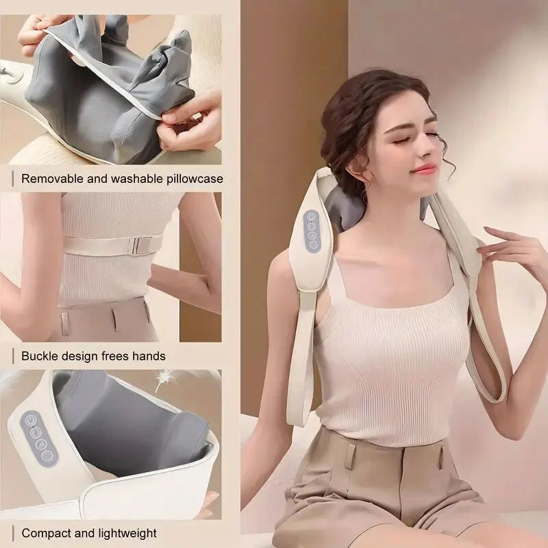 Luxury Neck and Shoulder Massager with Heat, Deep Tissue Shiatsu Kneading for Pain Relief, Electric Rechargeable Massage Shawl for Back & Muscles