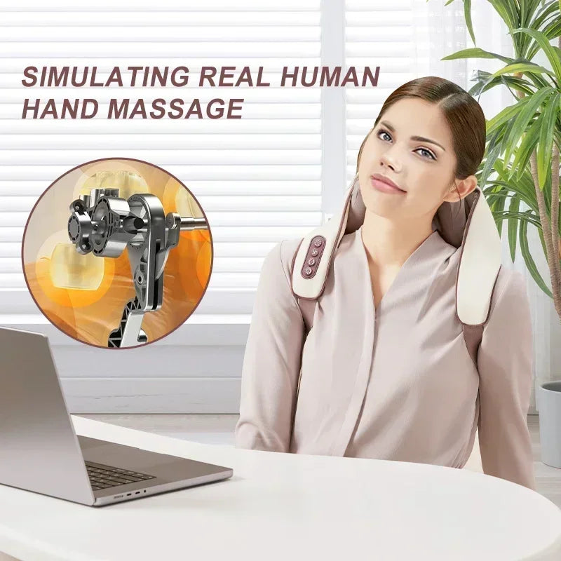 Luxury Neck and Shoulder Massager with Heat, Deep Tissue Shiatsu Kneading for Pain Relief, Electric Rechargeable Massage Shawl for Back & Muscles