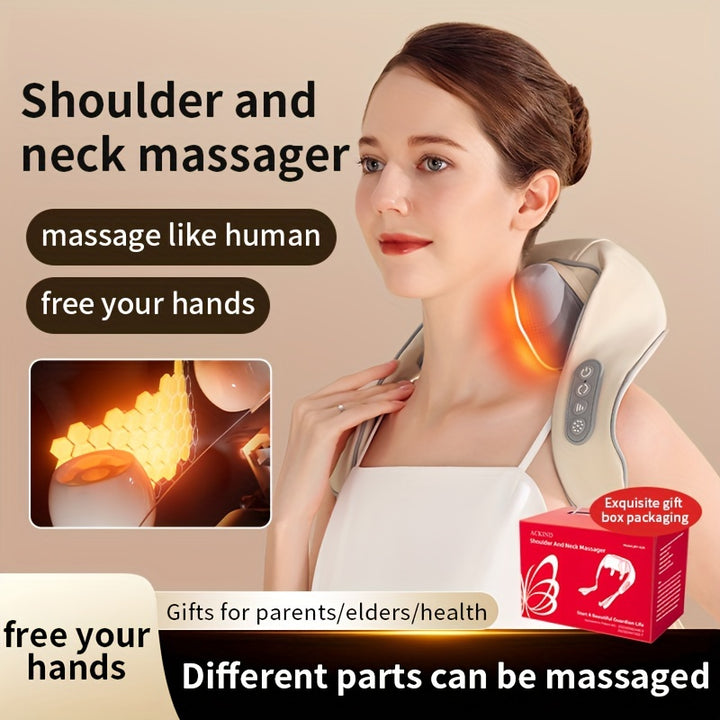 Luxury Neck and Shoulder Massager with Heat, Deep Tissue Shiatsu Kneading for Pain Relief, Electric Rechargeable Massage Shawl for Back & Muscles