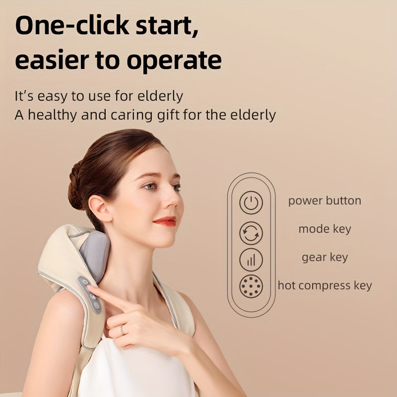 Luxury Neck and Shoulder Massager with Heat, Deep Tissue Shiatsu Kneading for Pain Relief, Electric Rechargeable Massage Shawl for Back & Muscles