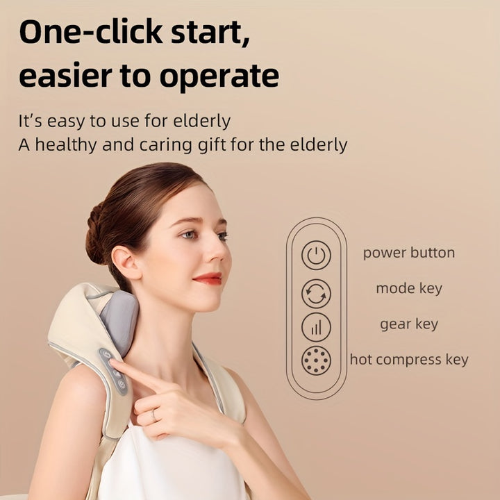 Luxury Neck and Shoulder Massager with Heat, Deep Tissue Shiatsu Kneading for Pain Relief, Electric Rechargeable Massage Shawl for Back & Muscles