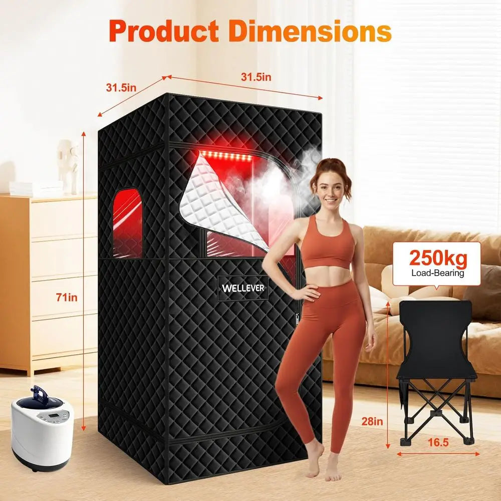 Luxury Portable Home Sauna Tent with Red Light Therapy – 1000W Fast Heating Steam Box with Remote Control