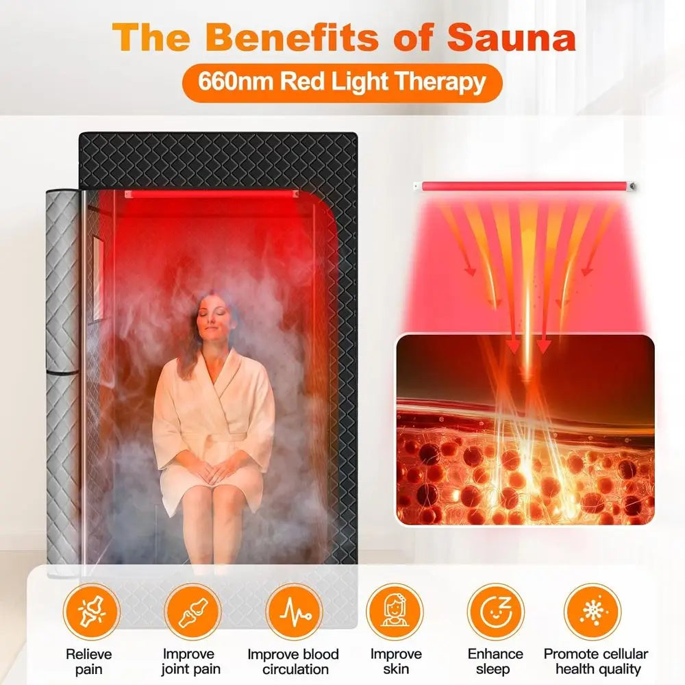 Luxury Portable Home Sauna Tent with Red Light Therapy – 1000W Fast Heating Steam Box with Remote Control