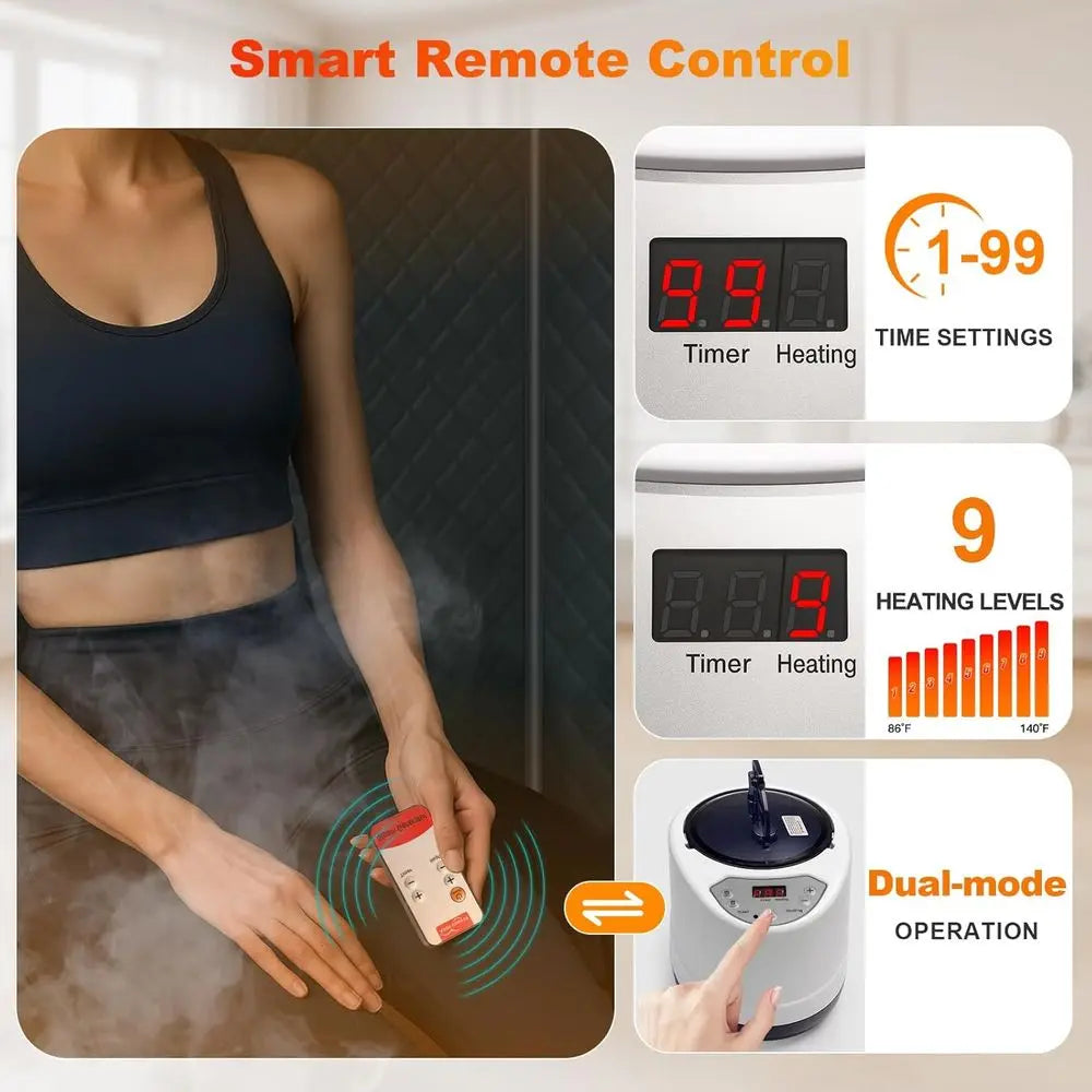 Luxury Portable Home Sauna Tent with Red Light Therapy – 1000W Fast Heating Steam Box with Remote Control