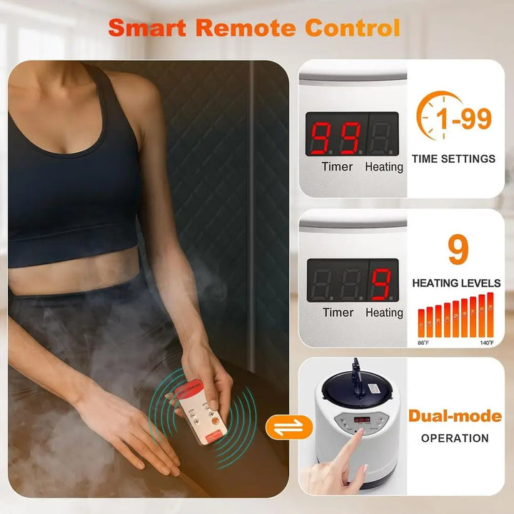 Luxury Portable Home Sauna Tent with Red Light Therapy – 1000W Fast Heating Steam Box with Remote Control