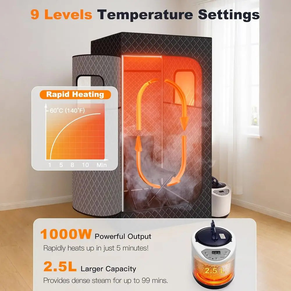 Luxury Portable Home Sauna Tent with Red Light Therapy – 1000W Fast Heating Steam Box with Remote Control