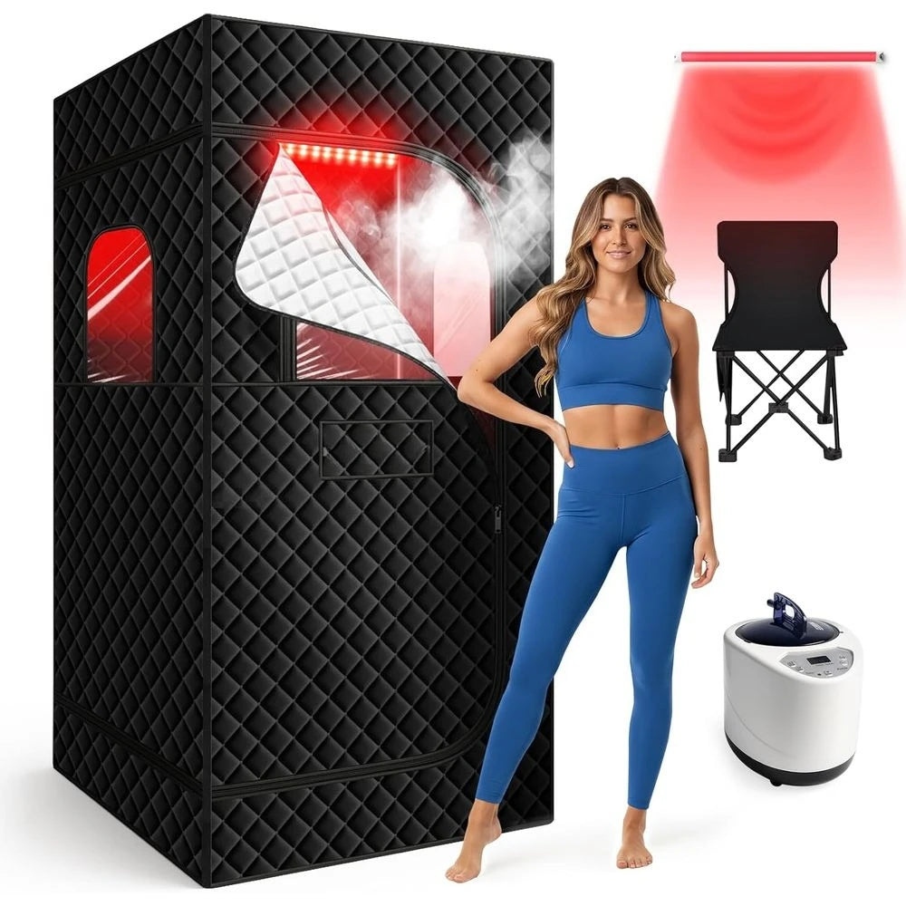 Luxury Portable Home Sauna Tent with Red Light Therapy – 1000W Fast Heating Steam Box with Remote Control