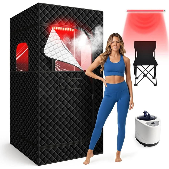 Luxury Portable Home Sauna Tent with Red Light Therapy – 1000W Fast Heating Steam Box with Remote Control