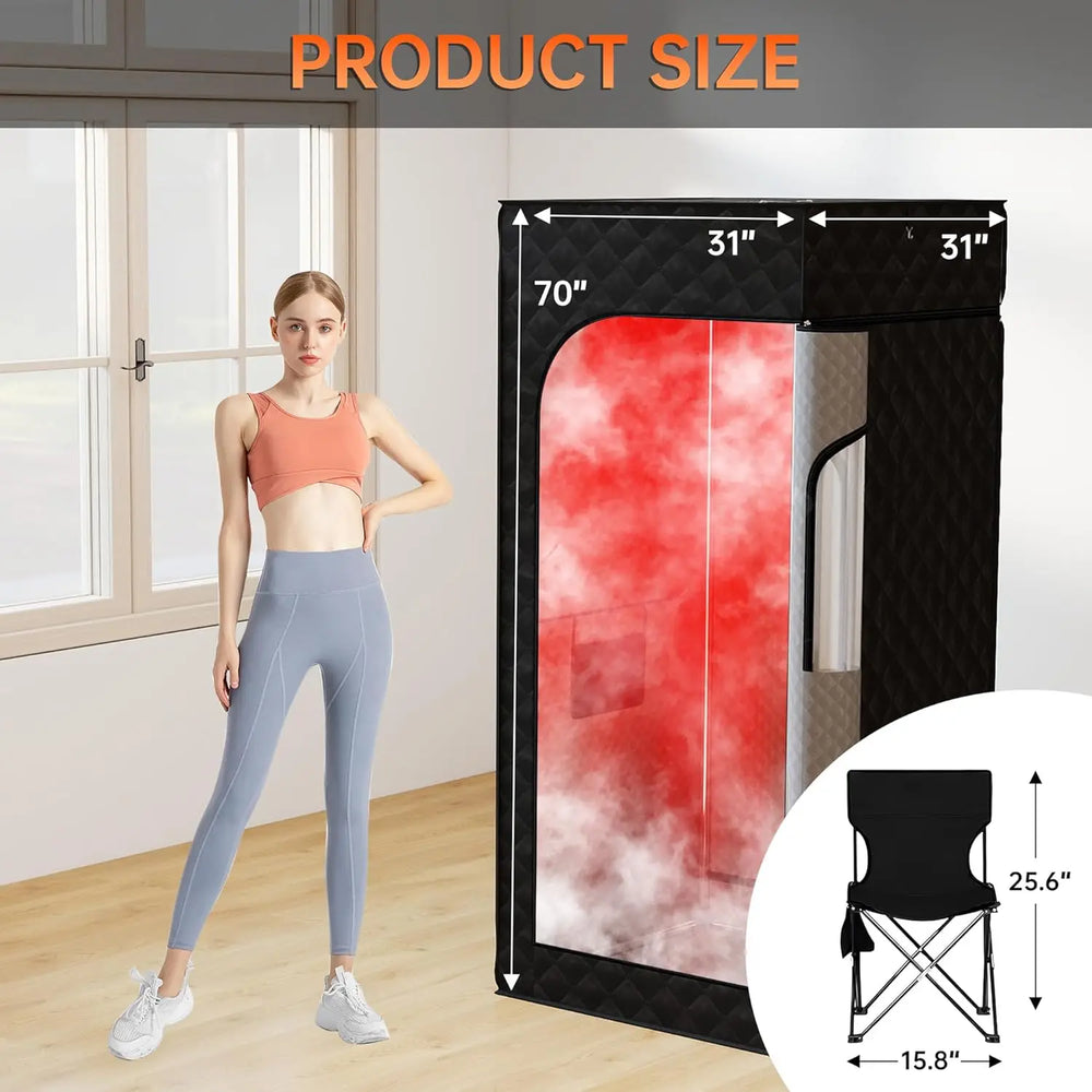 Luxury Portable Home Sauna with Red Light Therapy – 15 Level Heating Steam Tent with Timer and Remote Control