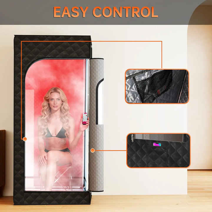Luxury Portable Home Sauna with Red Light Therapy – 15 Level Heating Steam Tent with Timer and Remote Control
