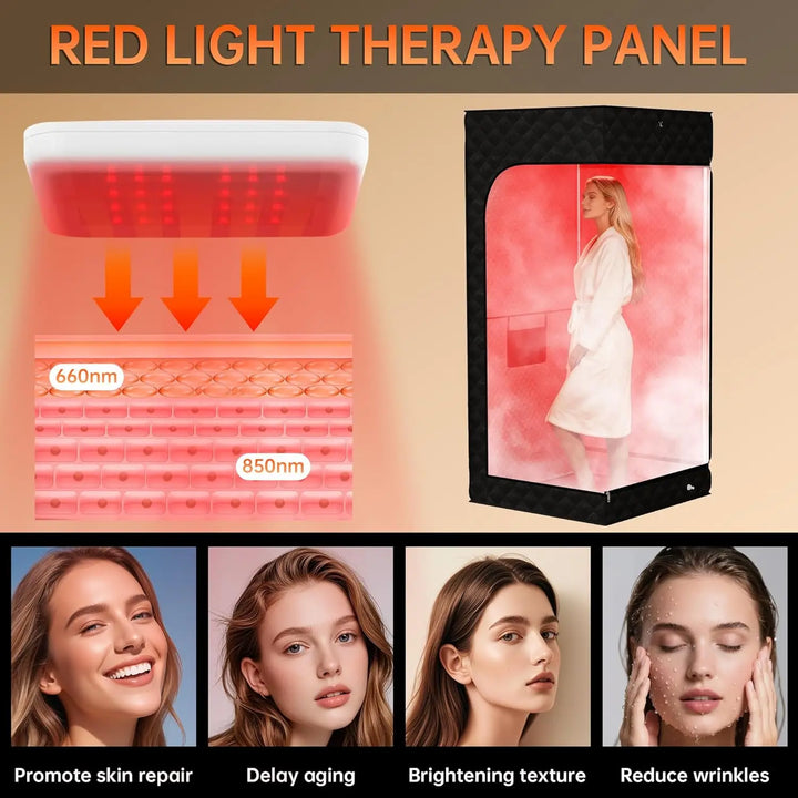 Luxury Portable Home Sauna with Red Light Therapy – 15 Level Heating Steam Tent with Timer and Remote Control