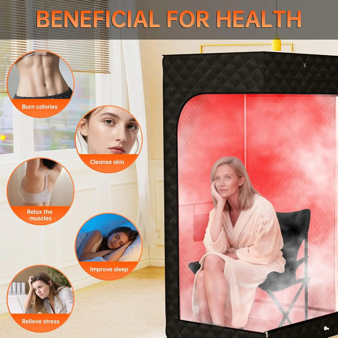 Luxury Portable Home Sauna with Red Light Therapy – 15 Level Heating Steam Tent with Timer and Remote Control