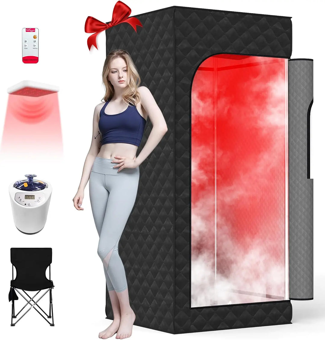 Luxury Portable Home Sauna with Red Light Therapy – 15 Level Heating Steam Tent with Timer and Remote Control