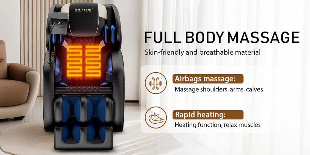 Luxury Zero Gravity Full Body Massage Chair – Heating Recliner with Airbags, Foot Rollers and Touch Screen Control
