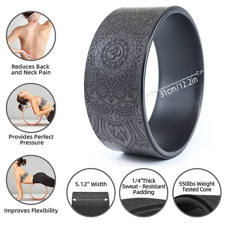 Premium 12.2 Inch Yoga Wheel for Back Pain Relief – Comfortable Myofascial Release Prop – Durable PU Rubber Surface, Supports Up to 200kg – Perfect for Flexibility and Spine Health