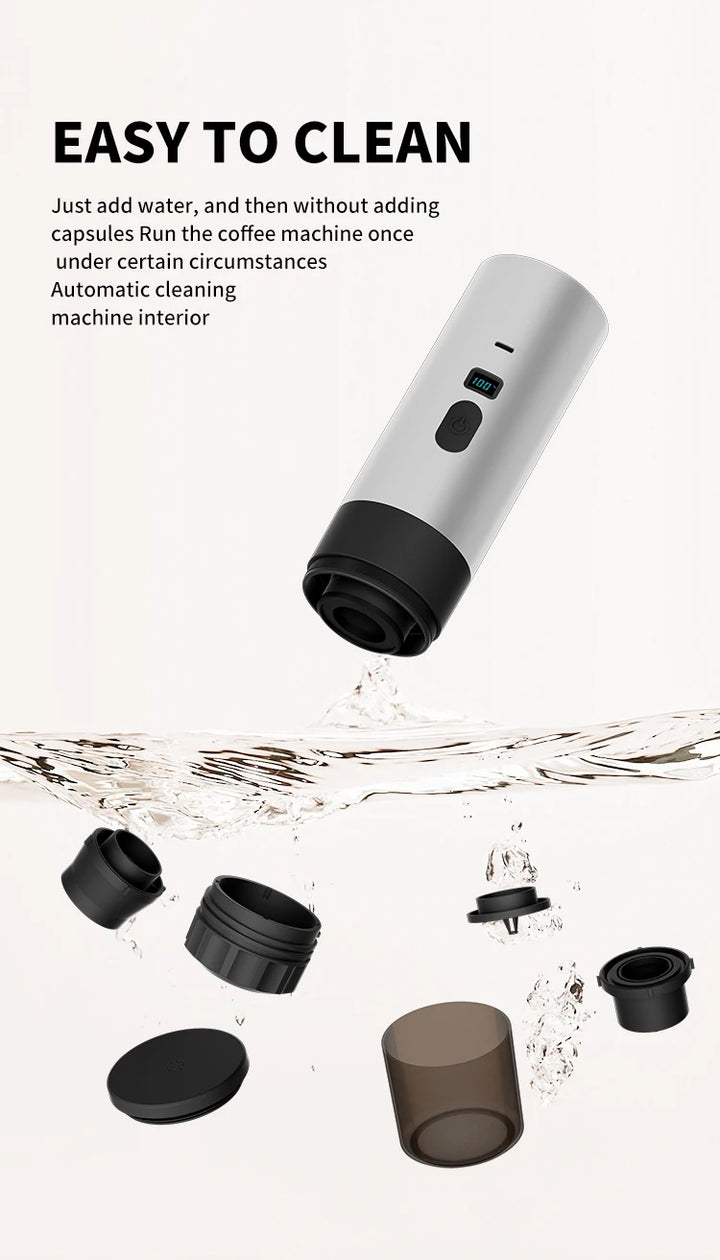 Premium 15 Bar Portable Wireless Espresso Machine – 3 in 1 Rechargeable Self-Heating Capsule Coffee Maker