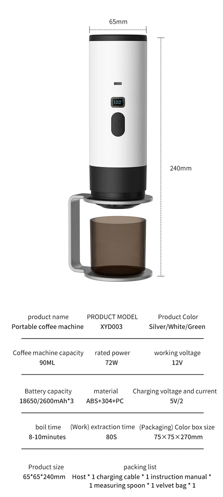 Premium 15 Bar Portable Wireless Espresso Machine – 3 in 1 Rechargeable Self-Heating Capsule Coffee Maker