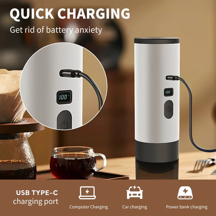 Premium 15 Bar Portable Wireless Espresso Machine – 3 in 1 Rechargeable Self-Heating Capsule Coffee Maker