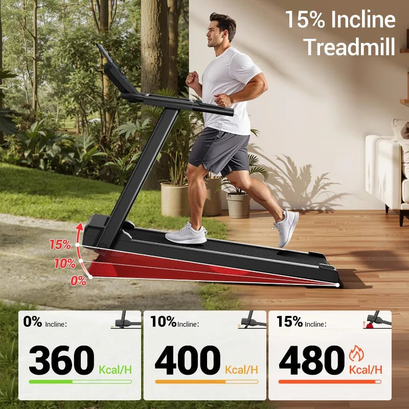 Premium 15% Incline Folding Treadmill – 3.0HP Quiet Brushless Motor with Dual Cushion System and LED Display