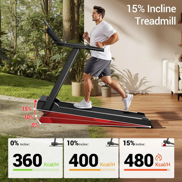 Premium 15% Incline Folding Treadmill – 3.0HP Quiet Brushless Motor with Dual Cushion System and LED Display