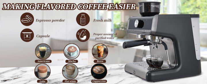 Premium 20 Bar Espresso Machine with Integrated Grinder – 1450W Professional Barista Coffee Maker with Steam Wand